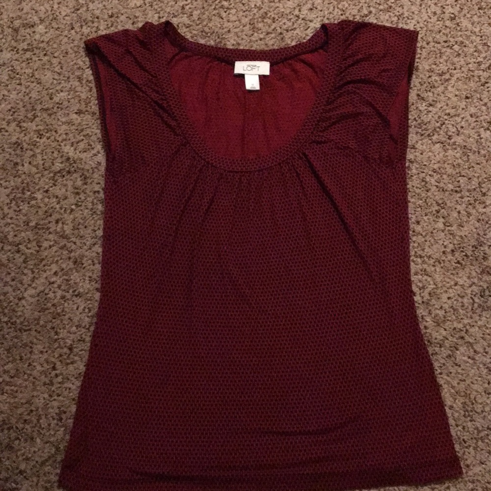 Ann Taylor LOFT Red & Black Short-Sleeve Top